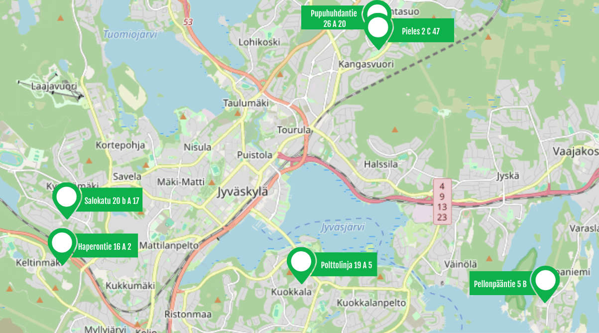 Sijoitusasunnot kartta